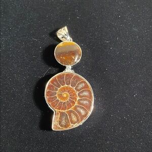 Silver and Brown Ammonite Pendant